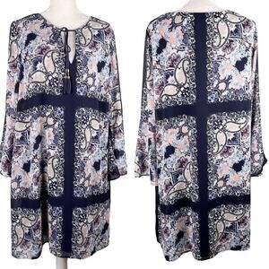 Vince Camuto Dress 18W Blue Floral Sheer Bell Sleeves
